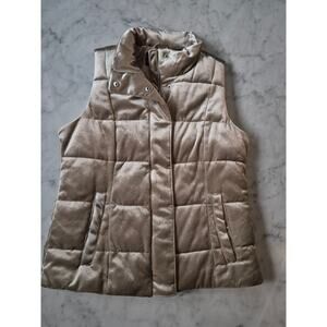 VTG Lands' End Ivory Sandstone Gold Silky Zip/Snap Puffer Vest Sz 10-12